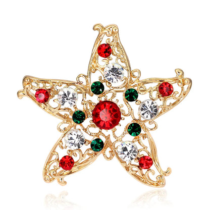 Fashion Christmas Tree Star Heart Shape Alloy Plating Rhinestones Women'S Brooches