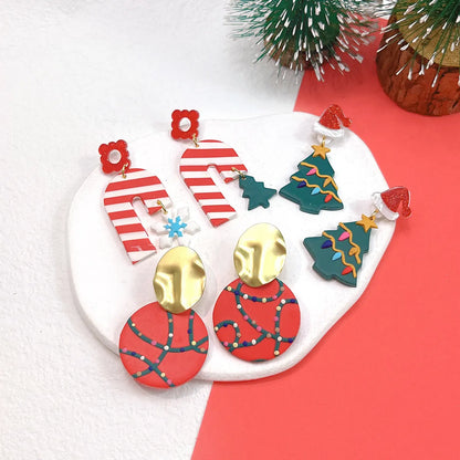 1 Pair Fashion Christmas Tree Star Soft Clay Drop Earrings