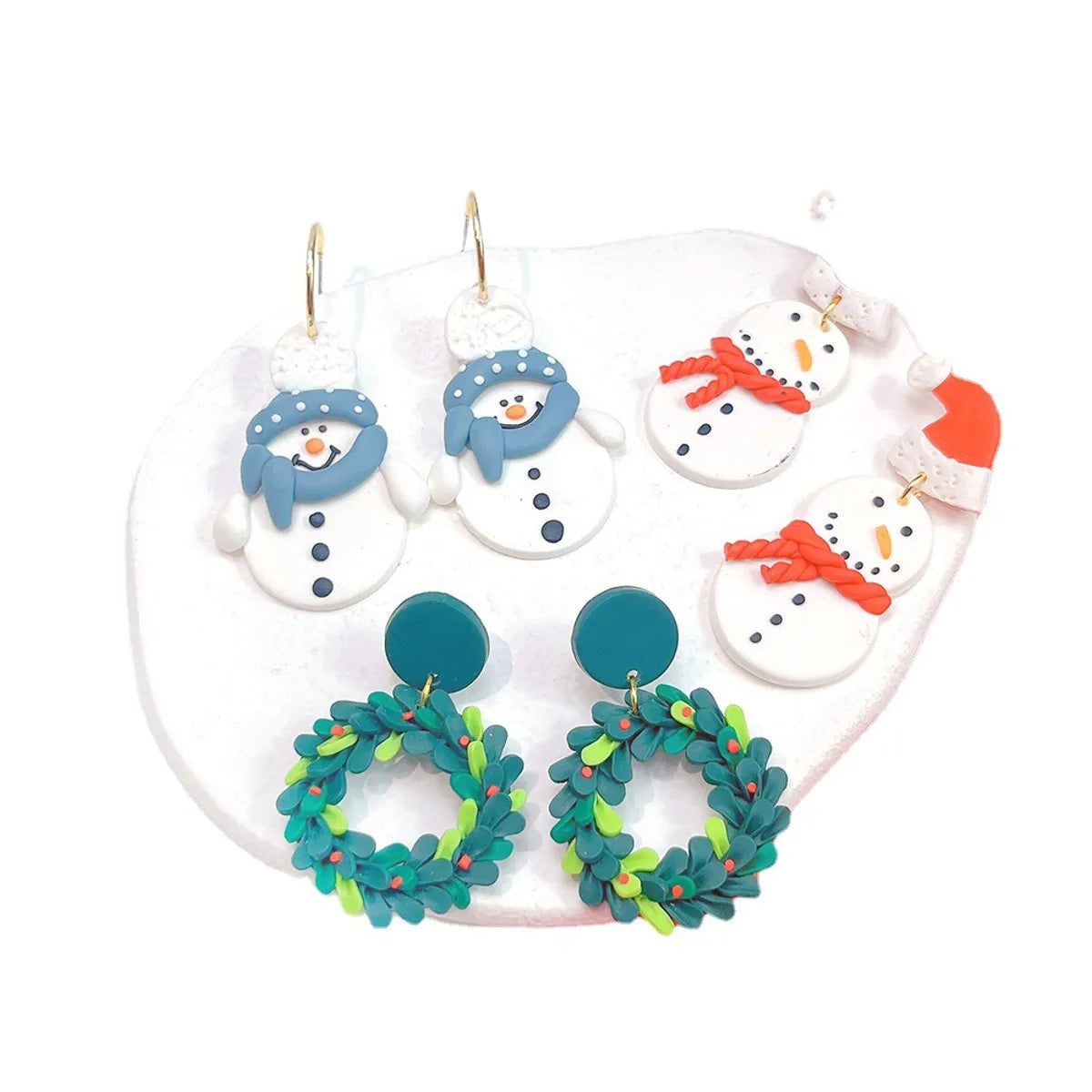 1 Pair Fashion Christmas Tree Star Soft Clay Drop Earrings