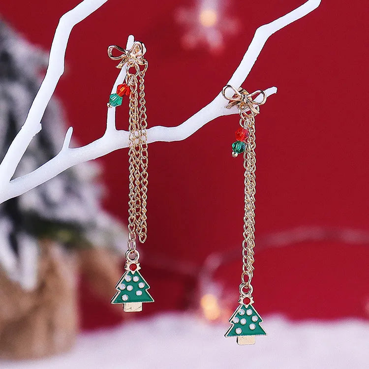 Fashion Christmas Tree Wreath Bell Alloy Chain Artificial Crystal Women'S Drop Earrings 1 Pair