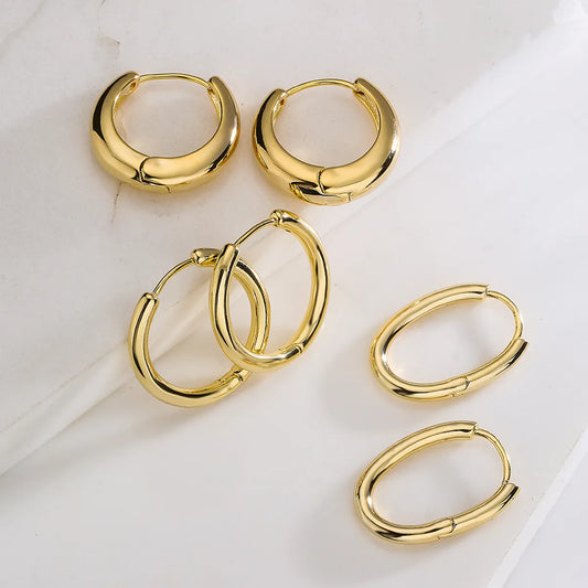 Fashion Circle Copper Gold Plated Hoop Earrings 1 Pair