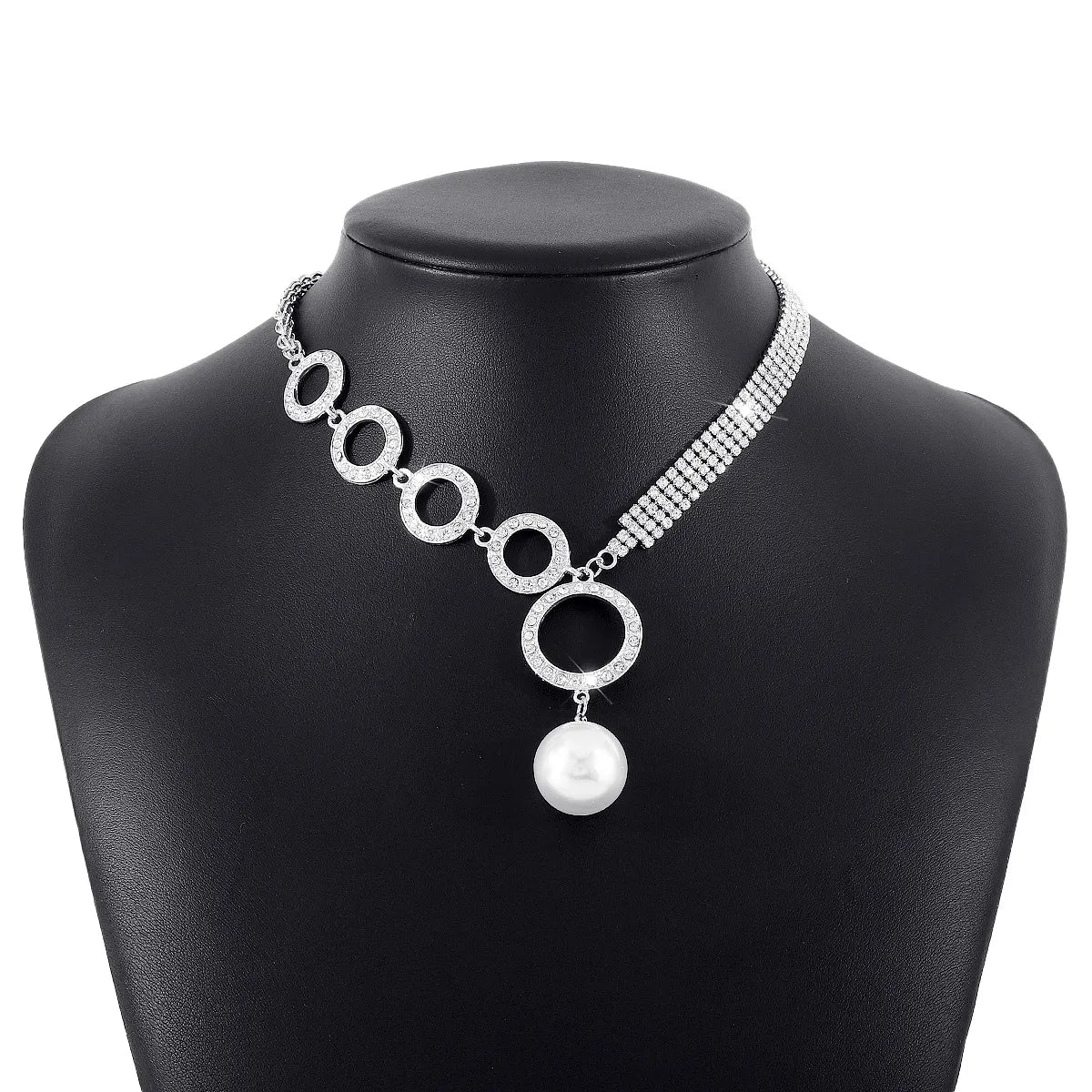 Fashion Circle Imitation Pearl Rhinestone Plating Inlay Necklace