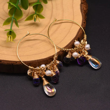 1 Pair Fashion Circle Inlay Freshwater Pearl Sterling Silver Artificial Crystal 18K Gold Plated Earrings