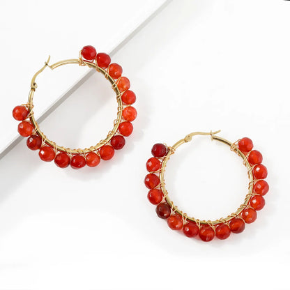 Fashion Circle Stainless Steel Beaded Plating Earrings 1 Pair