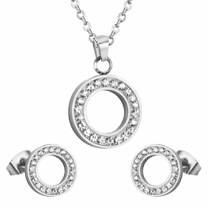 Wholesale Fashion Circle Stainless Steel Plating Zircon Earrings Necklace