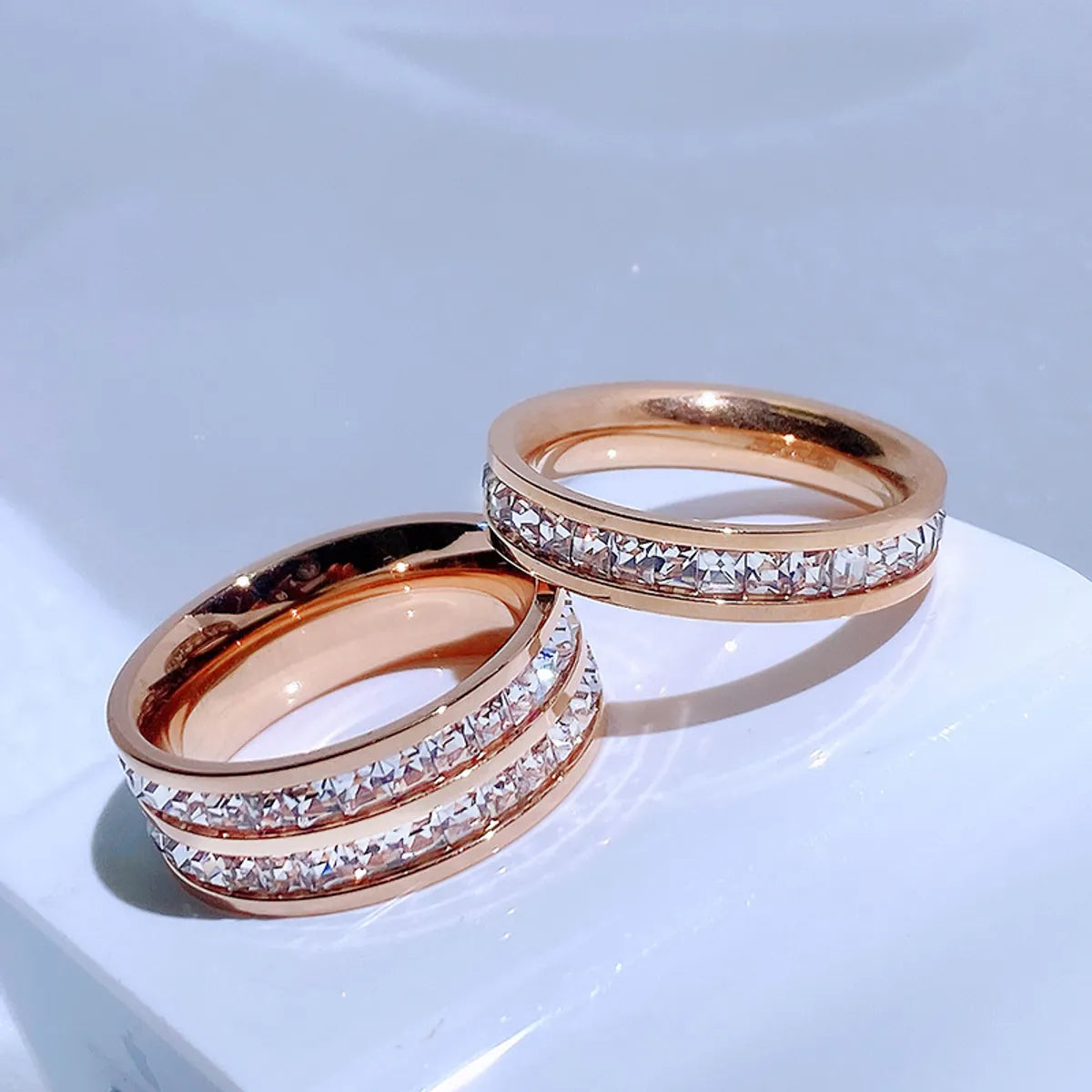 Fashion Circle Titanium Steel Plating Inlay Zircon Rings 1 Piece