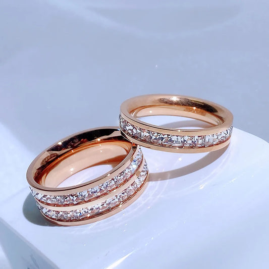 Fashion Circle Titanium Steel Plating Inlay Zircon Rings 1 Piece