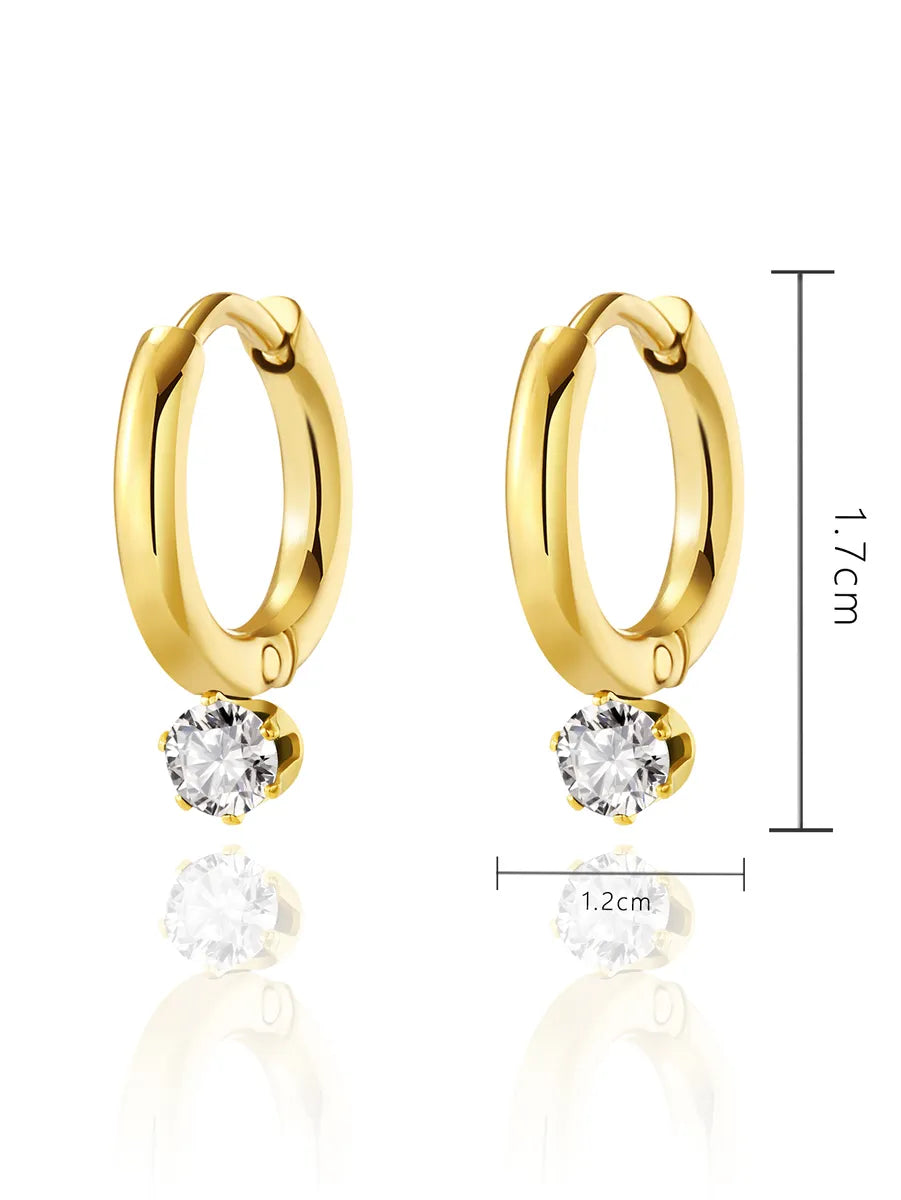 Fashion Circle Titanium Steel Plating Zircon Earrings 1 Pair