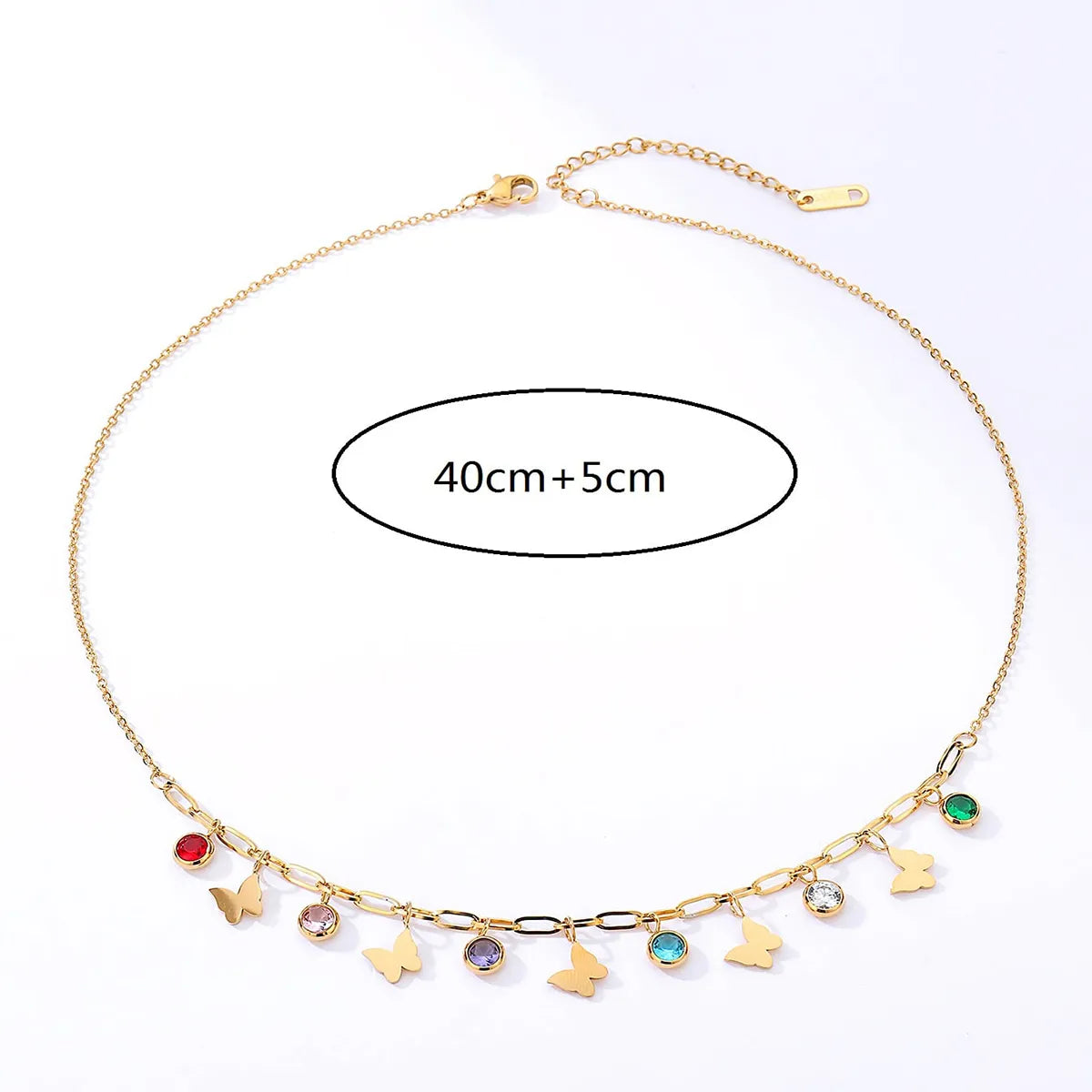 Fashion Classic Style Butterfly Electroplated 18k Color Zircon Stainless Steel Necklace