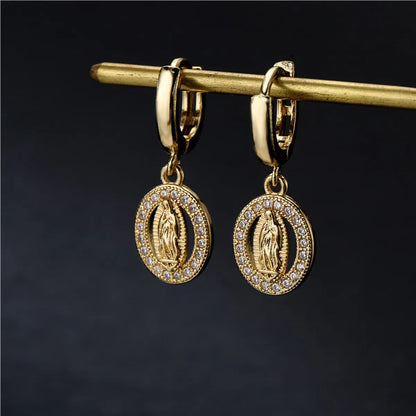 Fashion Classic Virgin Mary Shape Copper Micro-Inlaid Earrings