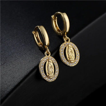 Fashion Classic Virgin Mary Shape Copper Micro-Inlaid Earrings