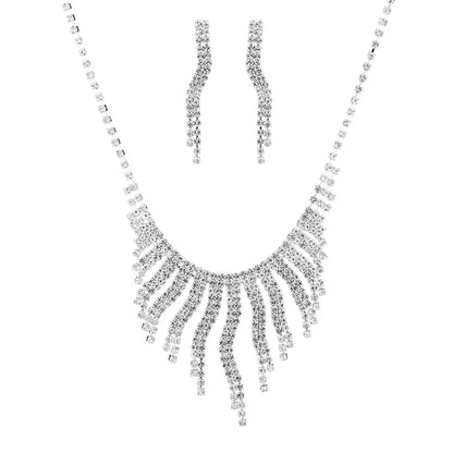 Fashion Claw Chain Rhinestone Zircon Angel Tear Drop Necklace Earrings Bridal Jewelry Set