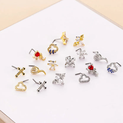 Fashion Clouds Heart Shape Flower Stainless Steel Plating Zircon Nose Studs 1 Piece