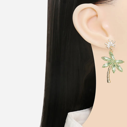 Fashion Coconut Tree Inlay Alloy Artificial Diamond Drop Earrings