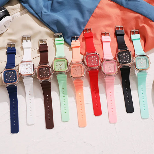 Fashion Color Block Buckle Quartz Women'S Watches