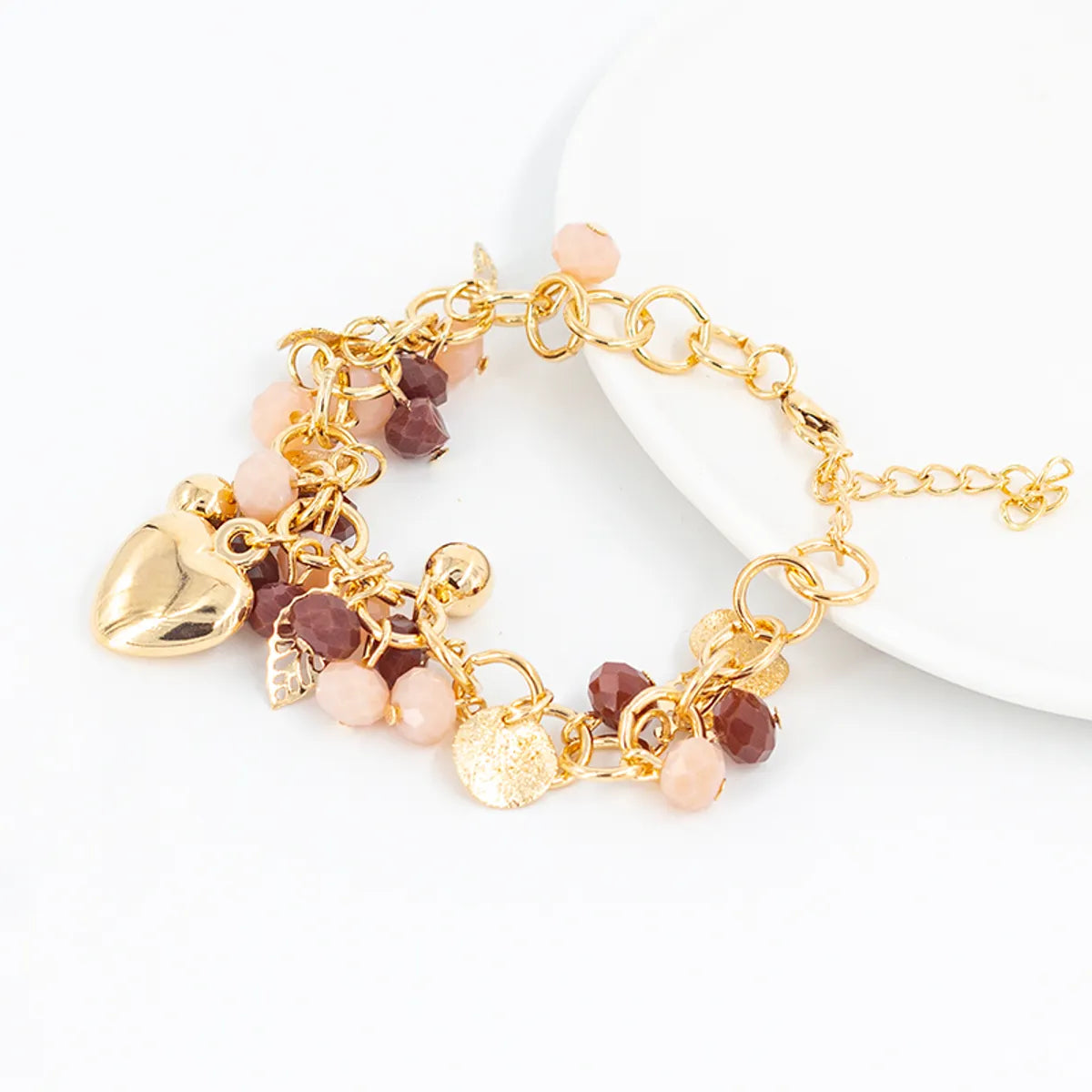 Fashion Color Block Leaves Heart Shape Artificial Crystal Alloy Gem Wholesale Bracelets