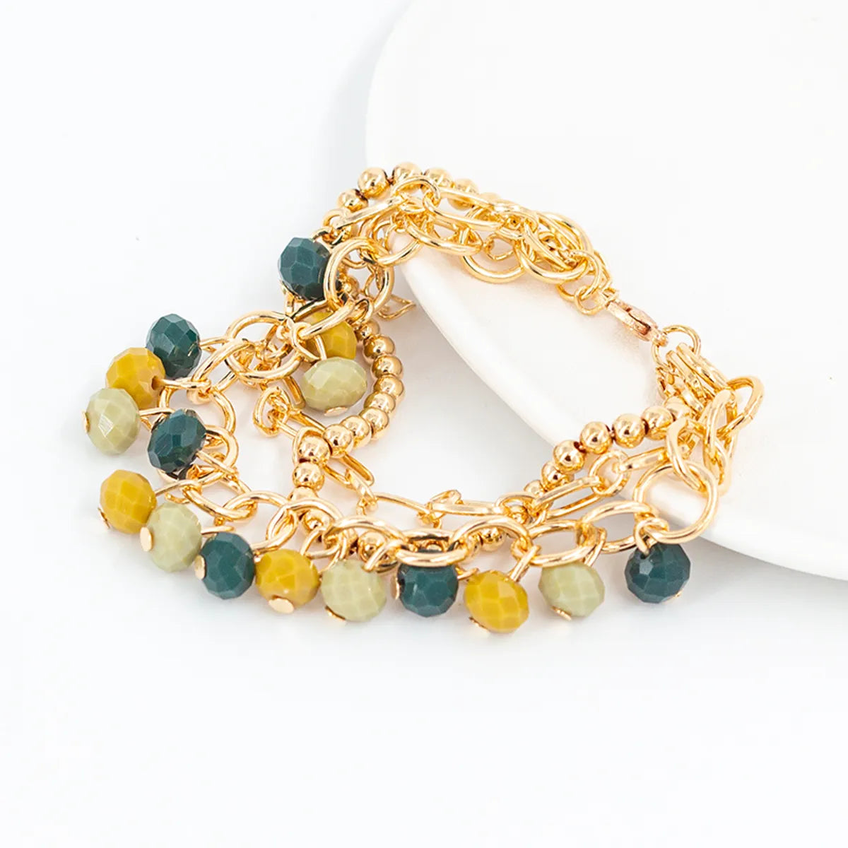 Fashion Color Block Leaves Heart Shape Artificial Crystal Alloy Gem Wholesale Bracelets