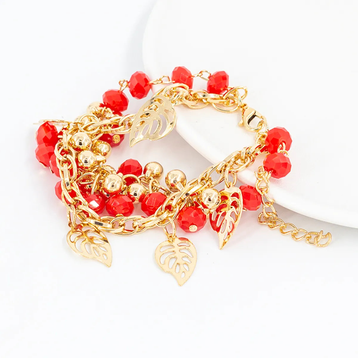 Fashion Color Block Leaves Heart Shape Artificial Crystal Alloy Gem Wholesale Bracelets