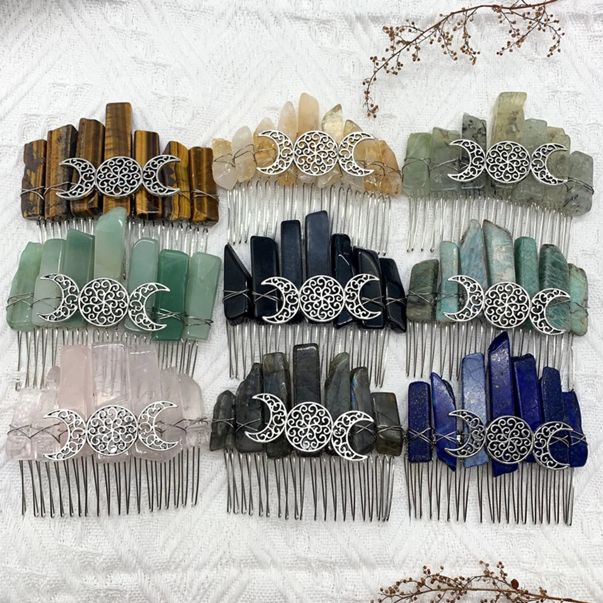 Fashion Color Block Moon Crown Natural Crystal Insert Comb 1 Piece