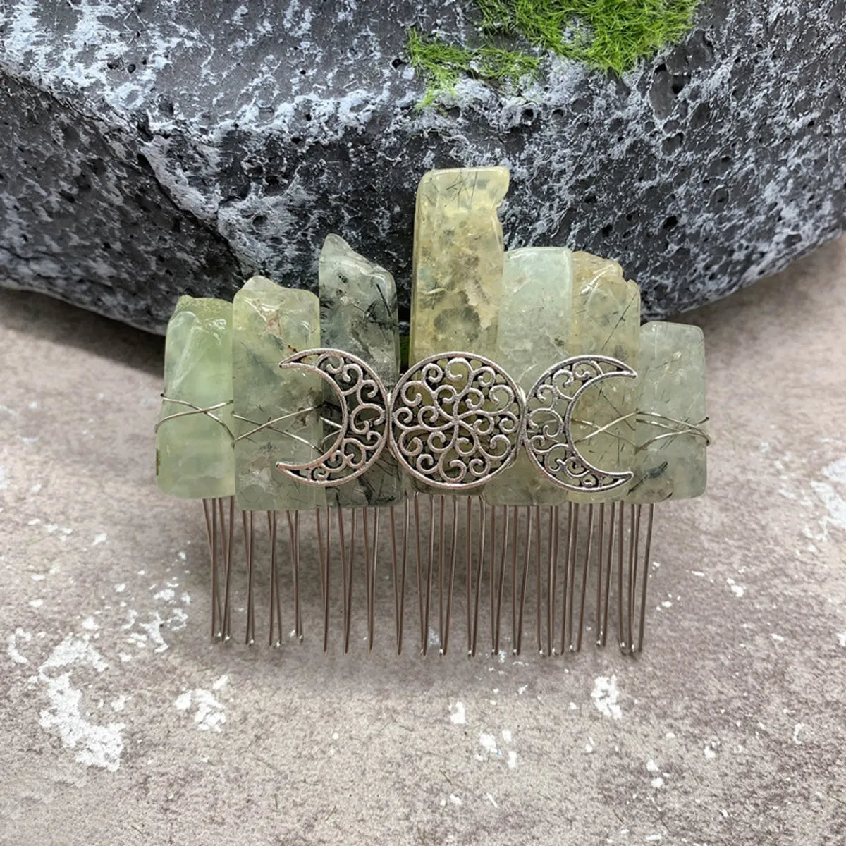 Fashion Color Block Moon Crown Natural Crystal Insert Comb 1 Piece