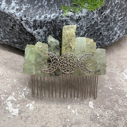 Fashion Color Block Moon Crown Natural Crystal Insert Comb 1 Piece