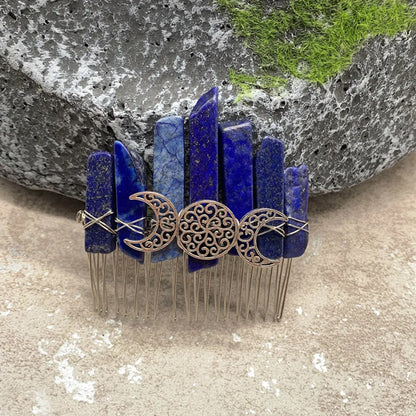 Fashion Color Block Moon Crown Natural Crystal Insert Comb 1 Piece