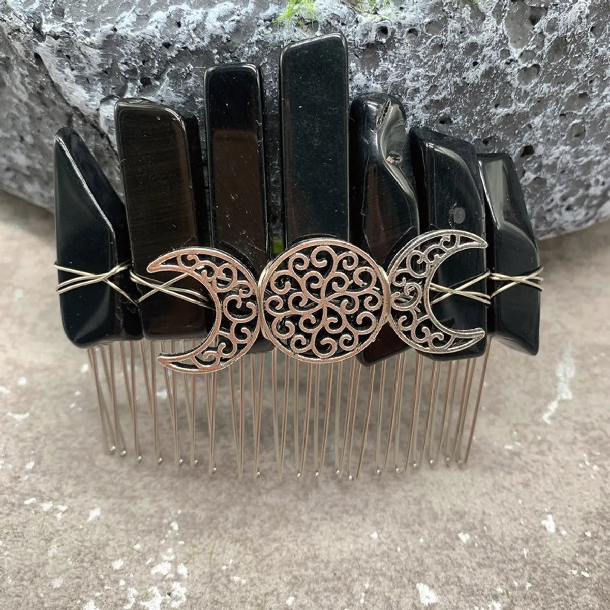 Fashion Color Block Moon Crown Natural Crystal Insert Comb 1 Piece