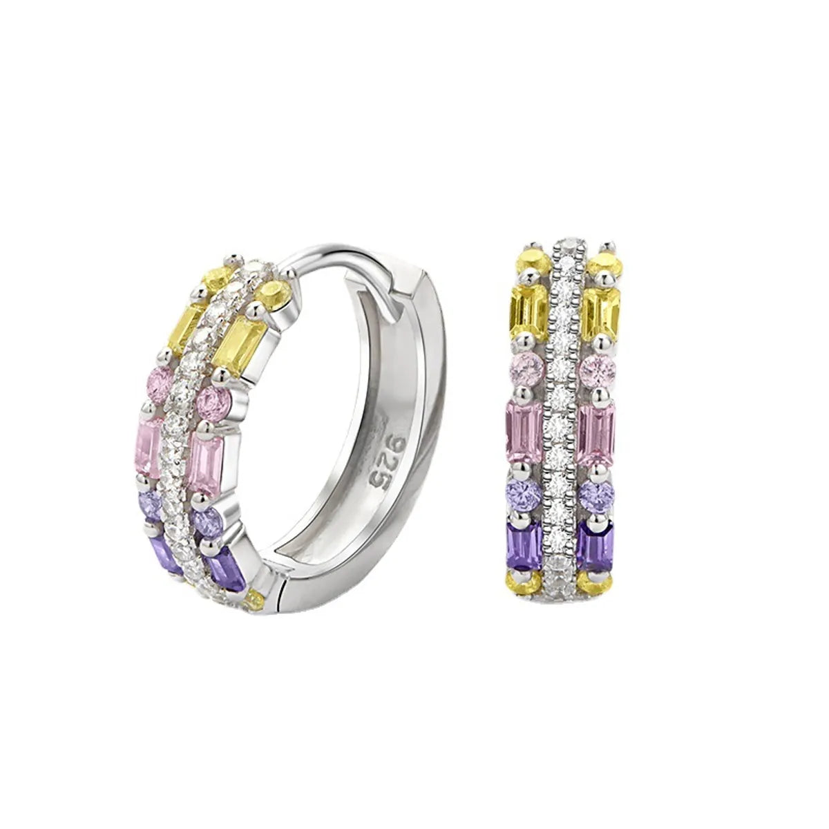 Fashion Color Block Sterling Silver Inlaid Zircon Hoop Earrings 1 Pair