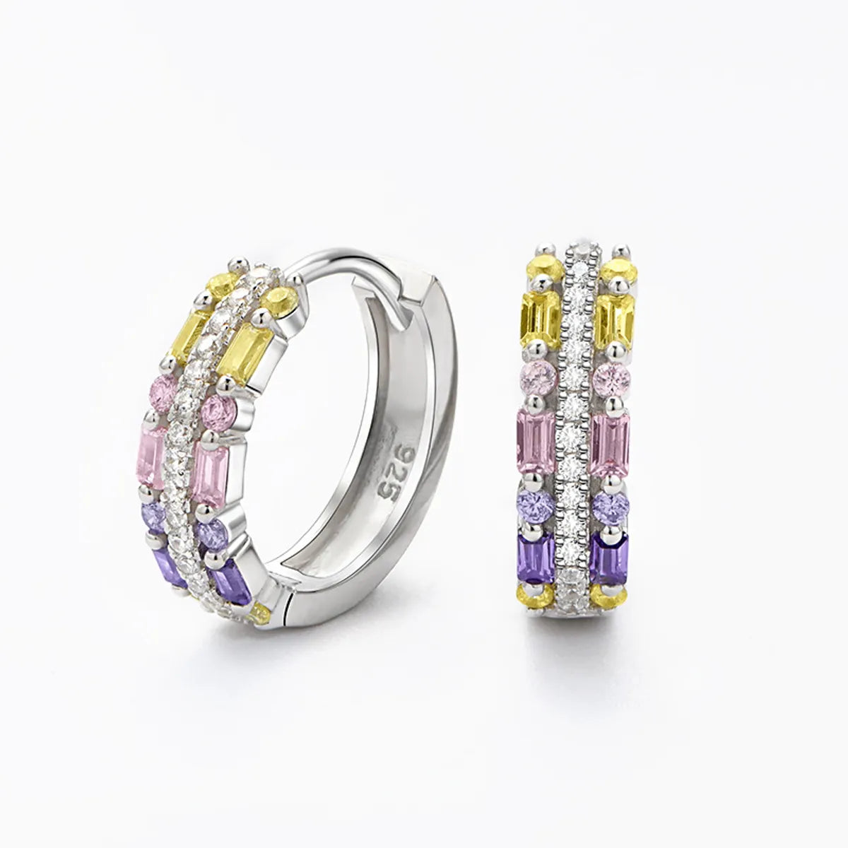 Fashion Color Block Sterling Silver Inlaid Zircon Hoop Earrings 1 Pair