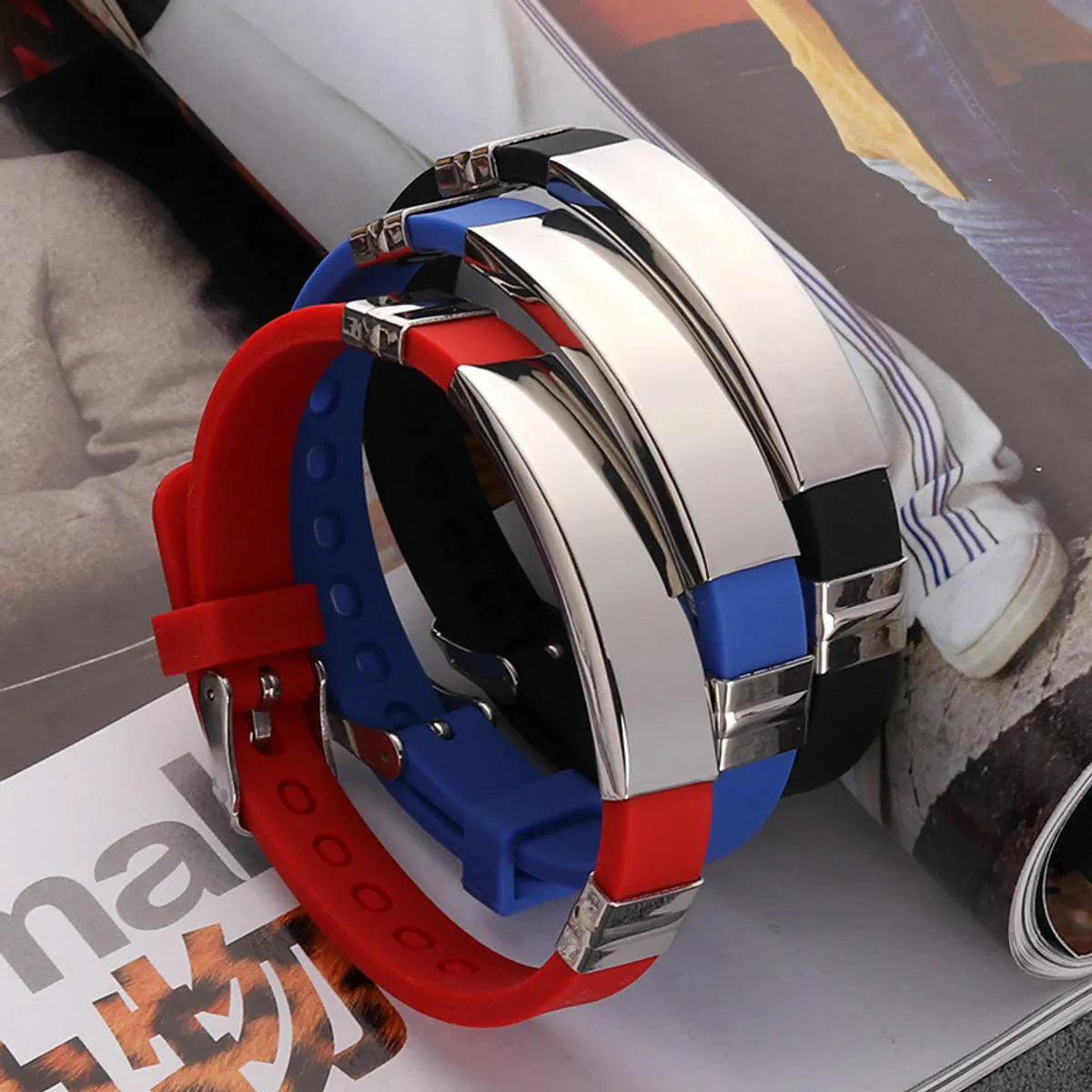 Fashion Color Block Titanium Steel Bangle