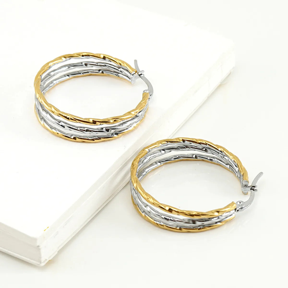 Fashion Color Block Titanium Steel Plating Hoop Earrings 1 Pair