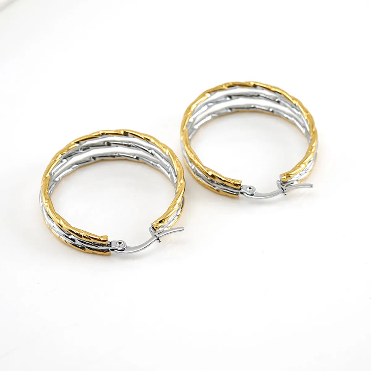 Fashion Color Block Titanium Steel Plating Hoop Earrings 1 Pair