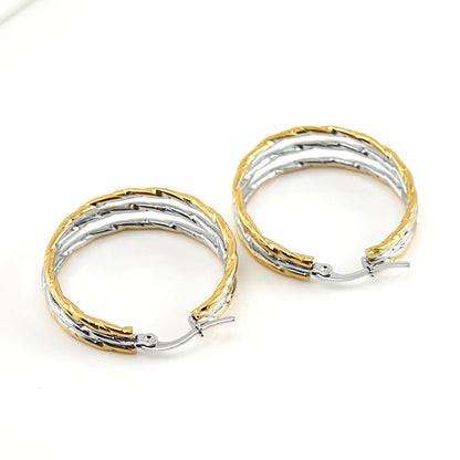 Fashion Color Block Titanium Steel Plating Hoop Earrings 1 Pair