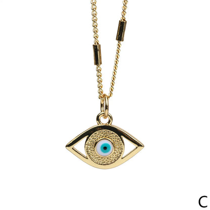 Fashion Color Devil's Eye Oil Drop Copper Gold-plated Cuban Chain Pendant Necklace