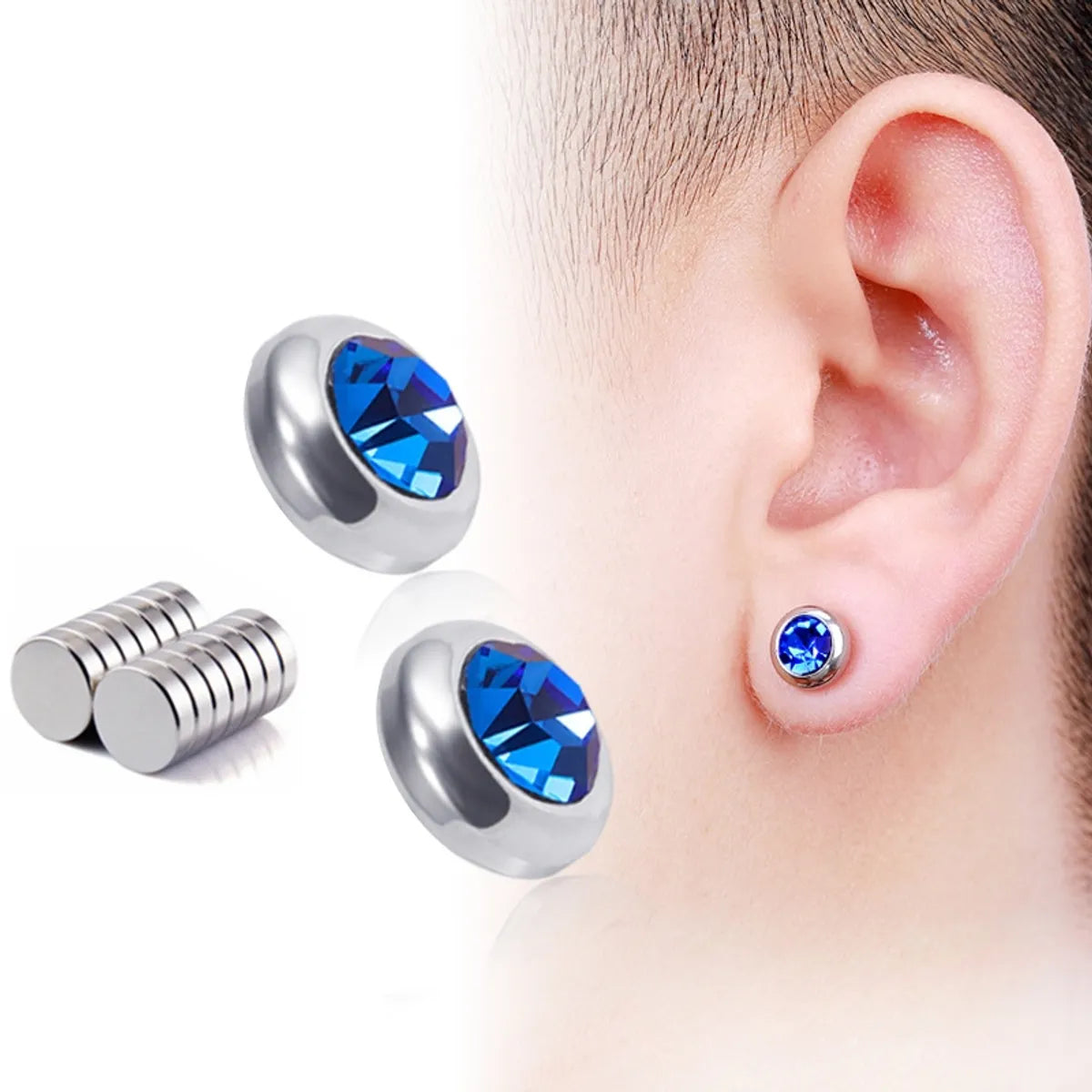 Fashion Color Diamond Stainless Steel Non-Pierced Earrings