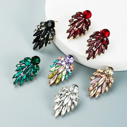 Fashion Leaves Diamond Alloy Artificial Gemstones Earrings