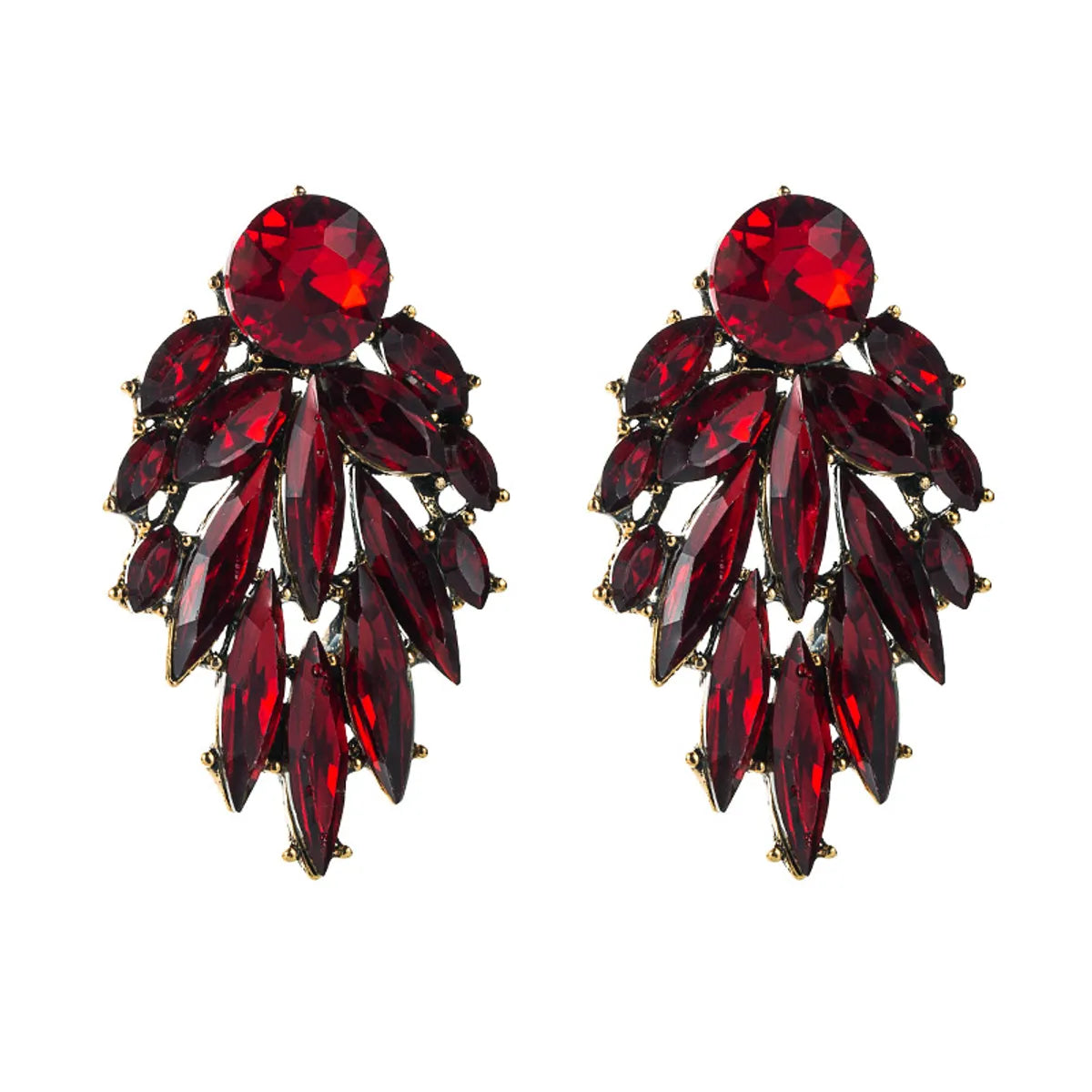 Fashion Leaves Diamond Alloy Artificial Gemstones Earrings