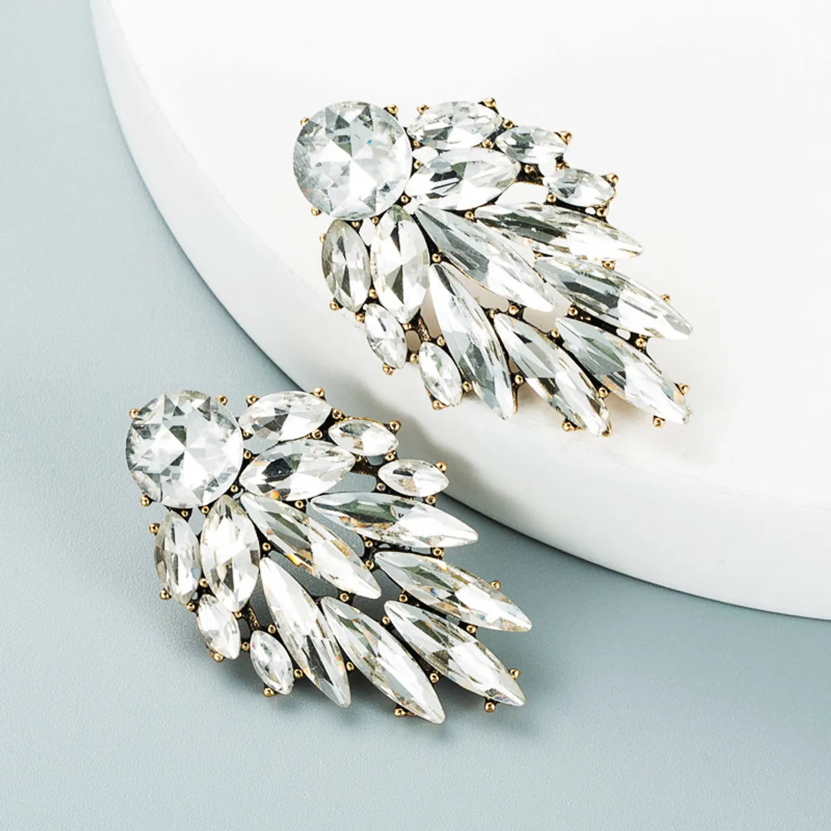 Fashion Leaves Diamond Alloy Artificial Gemstones Earrings