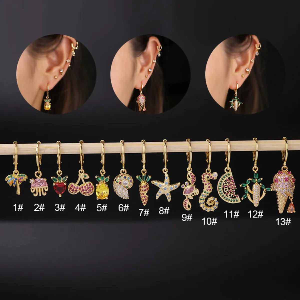 Fashion Color Zircon Metal Earrings