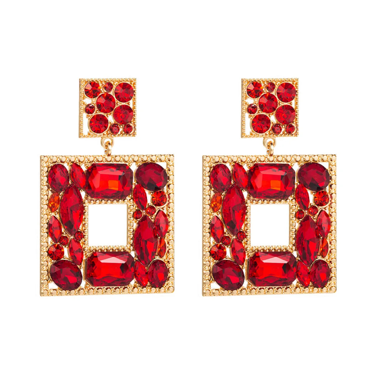 Fashion Flower Diamond Alloy Artificial Gemstones Earrings