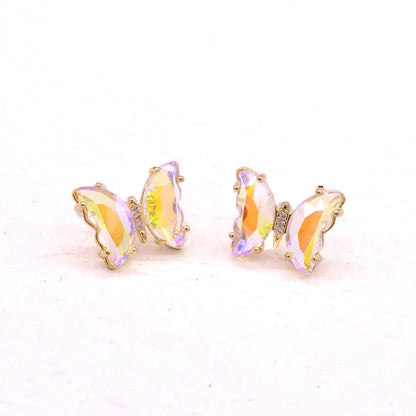 Fashion Colorful Crystal Fairy Butterfly Copper Stud Earrings