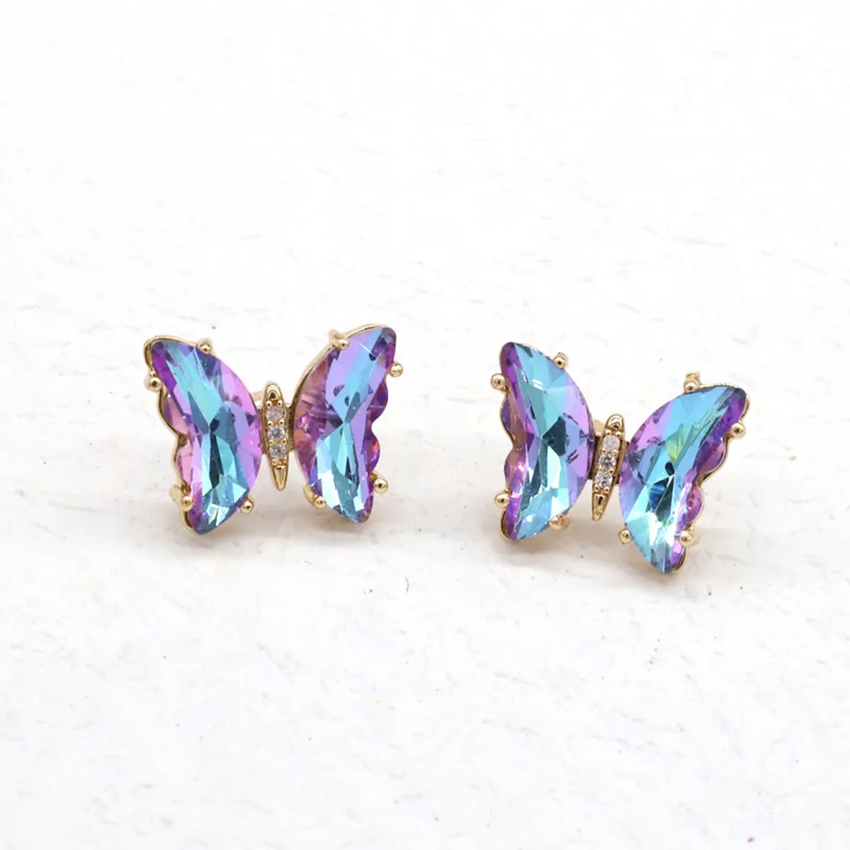 Fashion Colorful Crystal Fairy Butterfly Copper Stud Earrings