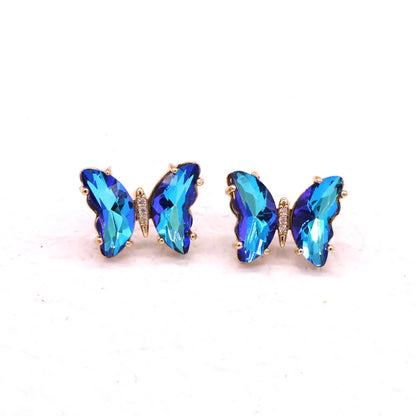 Fashion Colorful Crystal Fairy Butterfly Copper Stud Earrings