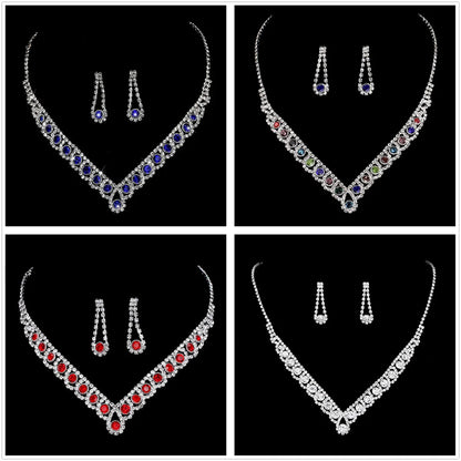 Fashion Colorful Jewelry Dress Accessories Simple Crystal Necklace Set