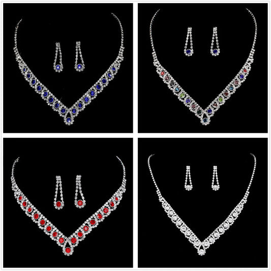 Fashion Colorful Jewelry Dress Accessories Simple Crystal Necklace Set