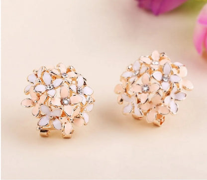 Fashion Colorful Round Hydrangea Drop Oil Diamond Flower Alloy Ear Clip