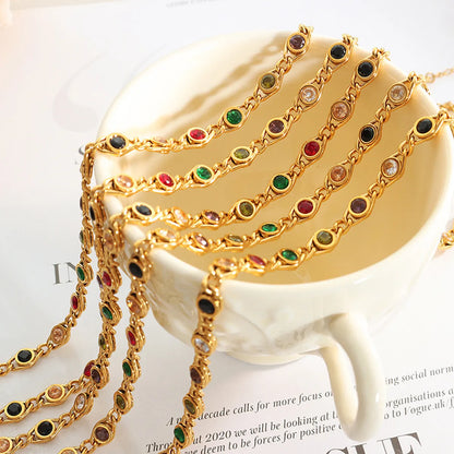 Fashion Colorful Titanium Steel Inlay Zircon Bracelets Necklace