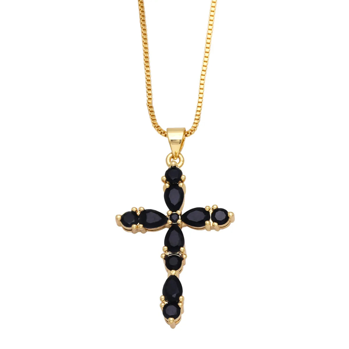 Fashion Colorful Zircon Cross Hip Hop Diamond Copper Necklace