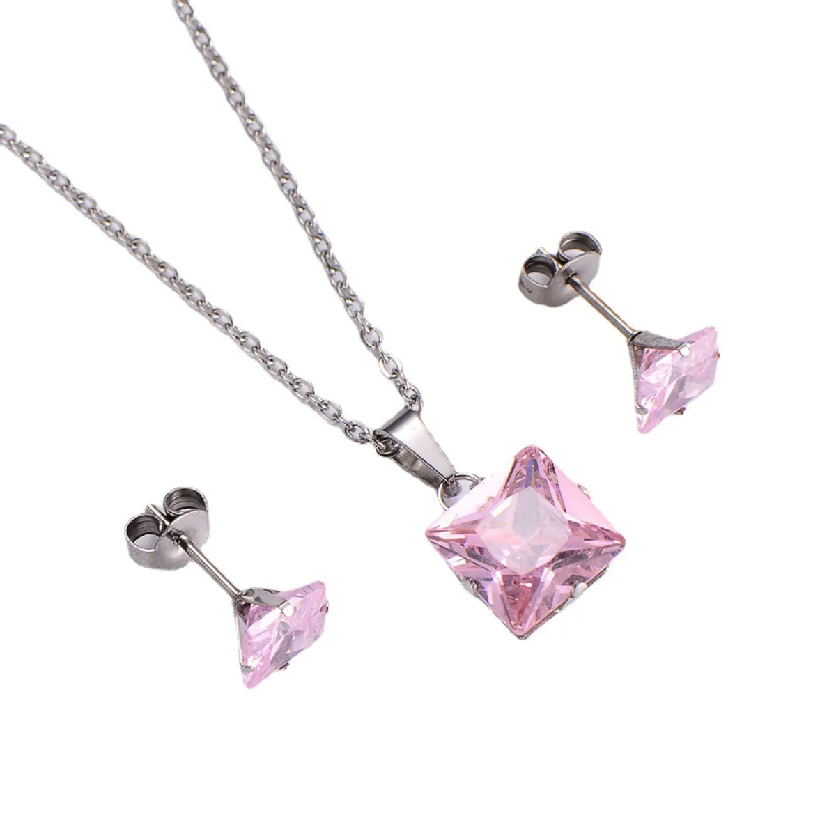 Fashion Colorful Zircon Square Pendant Earrings Necklace Set