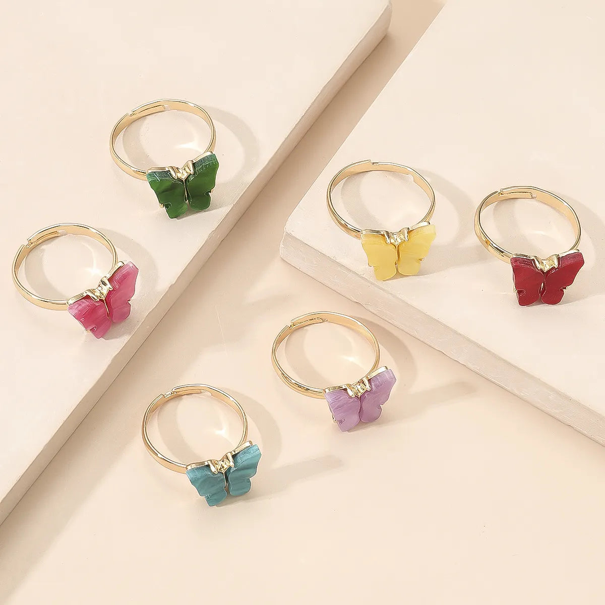 Fashion Colorized Butterfly Simple Mori Style Chic Open Alloy Ring 6-piece Set